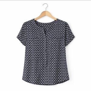 Dana Buchman Black Geometric Design V-neck Capped Sleeve Blouse Sz Med